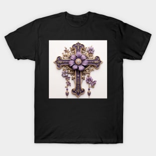 Purple and Gold Filigree Cross T-Shirt